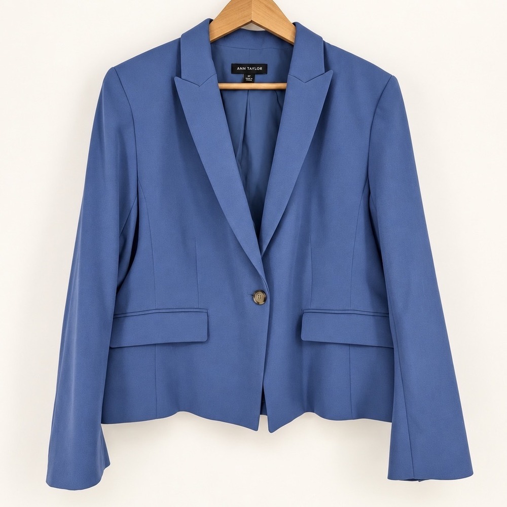 Ann Taylor 16P Periwinkle Blue Single Button Blazer Career Jacket Professional